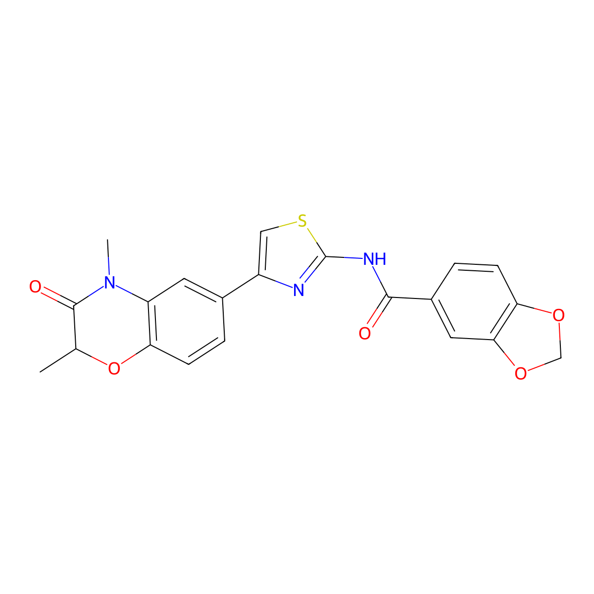 N-(4-(2,4-dimethyl-3-oxo-3,4-dihydro-2H-benzo[b][1,4]oxazin-6-yl)thiazol-2-yl)benzo[d][1,3]dioxole-5-carboxamide molecular structure, CAS 1007656-89-4