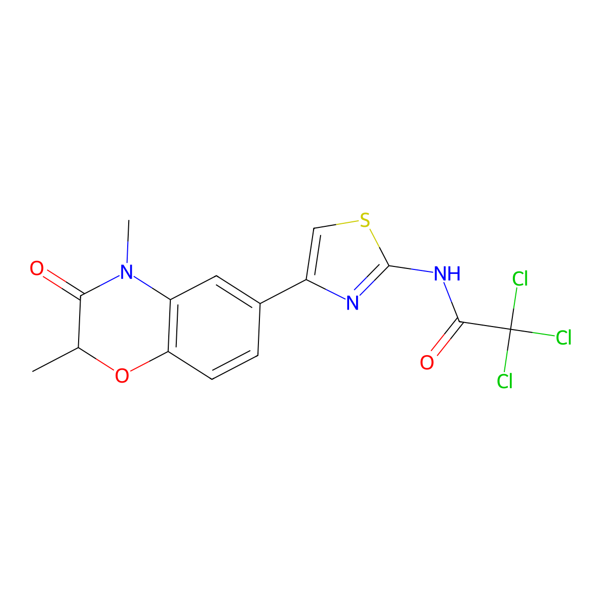 2,2,2-trichloro-N-[4-(2,4-dimethyl-3-oxo-3,4-dihydro-2H-1,4-benzoxazin-6-yl)-1,3-thiazol-2-yl]acetamide molecular structure, CAS 1007657-21-7