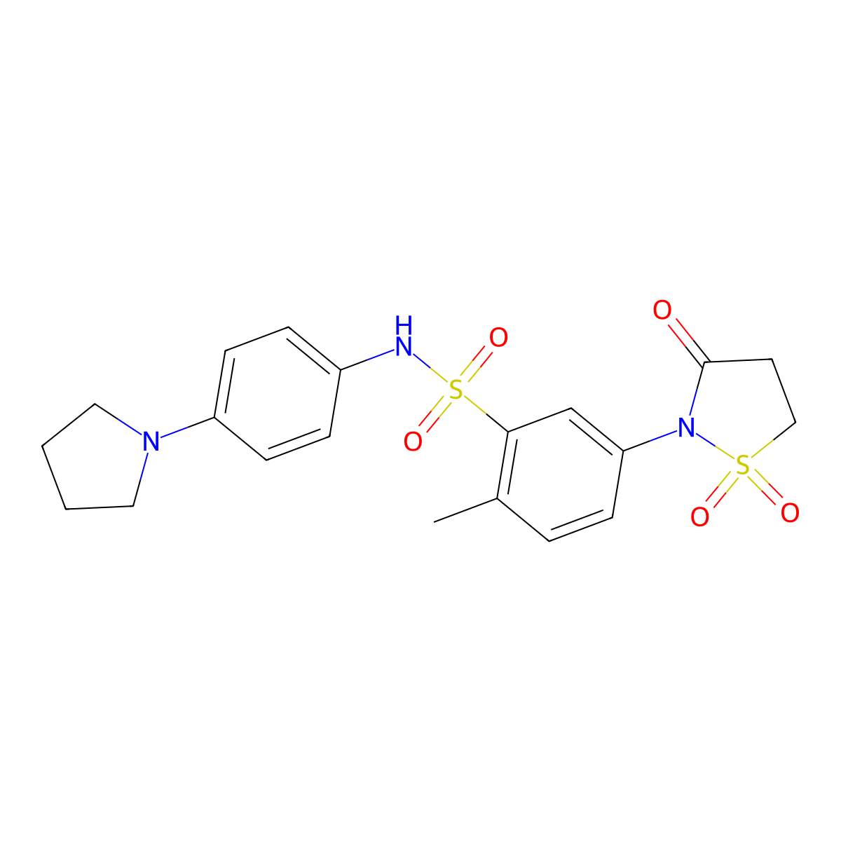 5-(1,1-dioxido-3-oxoisothiazolidin-2-yl)-2-methyl-N-(4-(pyrrolidin-1-yl)phenyl)benzenesulfonamide molecular structure, CAS 1007659-50-8
