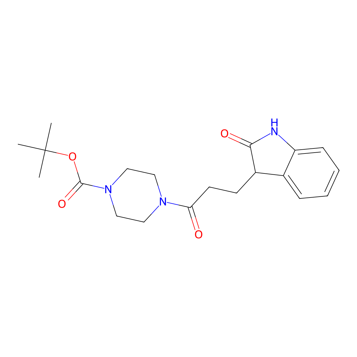 tert-butyl 4-[3-(2-oxo-2,3-dihydro-1H-indol-3-yl)propanoyl]piperazine-1-carboxylate molecular structure, CAS 1007679-45-9