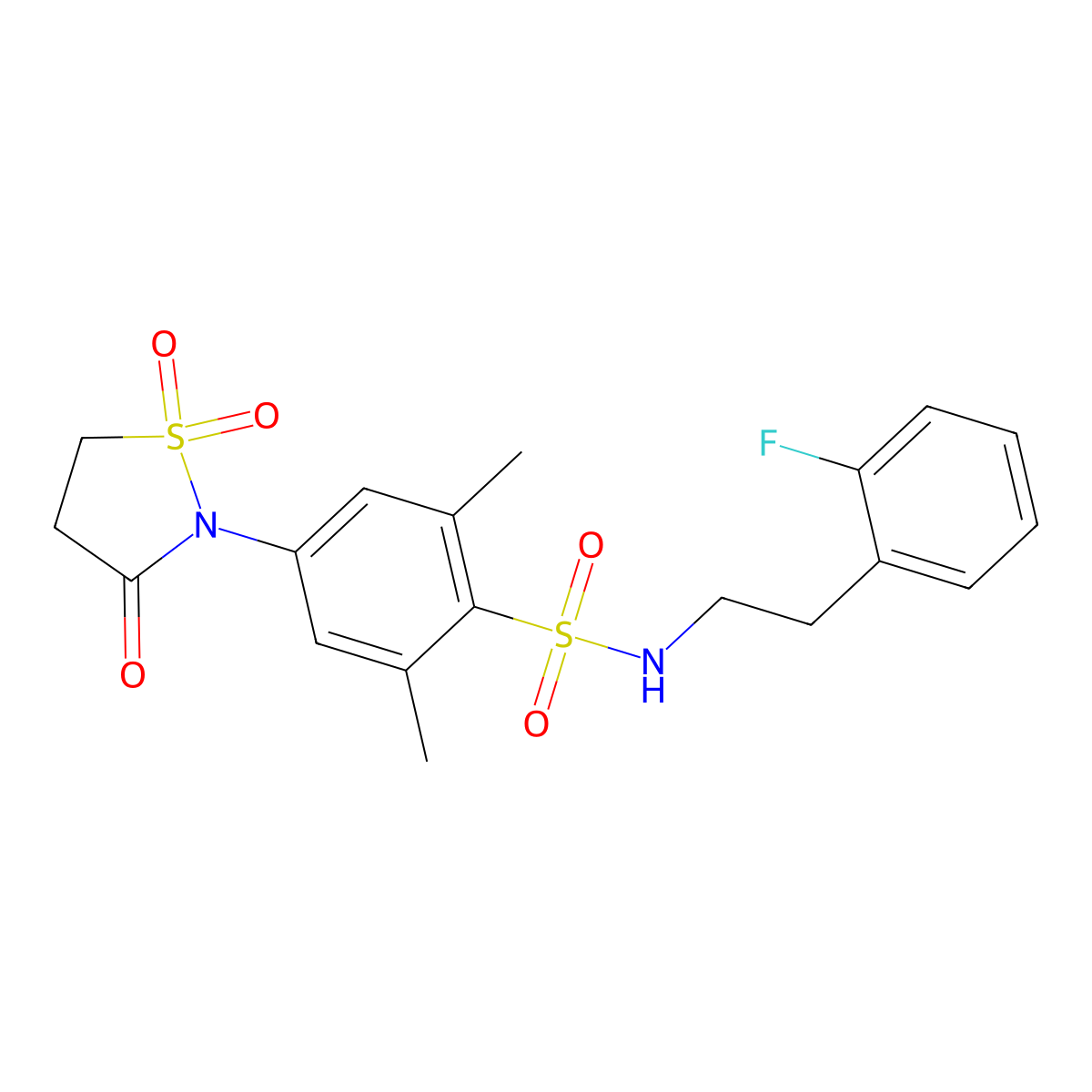 N-[2-(2-fluorophenyl)ethyl]-2,6-dimethyl-4-(1,1,3-trioxo-1lambda6,2-thiazolidin-2-yl)benzene-1-sulfonamide molecular structure, CAS 1007680-73-0