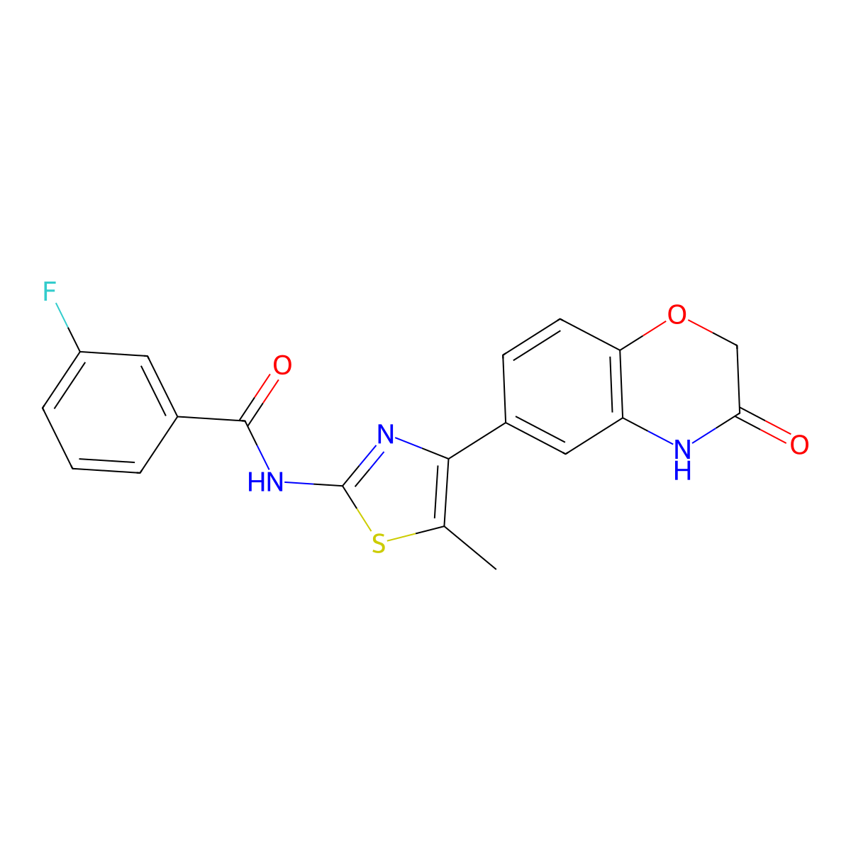 3-fluoro-N-[5-methyl-4-(3-oxo-3,4-dihydro-2H-1,4-benzoxazin-6-yl)-1,3-thiazol-2-yl]benzamide molecular structure, CAS 1007681-91-5