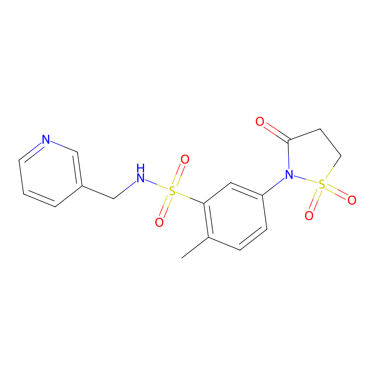 5-(1,1-dioxido-3-oxoisothiazolidin-2-yl)-2-methyl-N-(pyridin-3-ylmethyl)benzenesulfonamide molecular structure, CAS 1007681-95-9