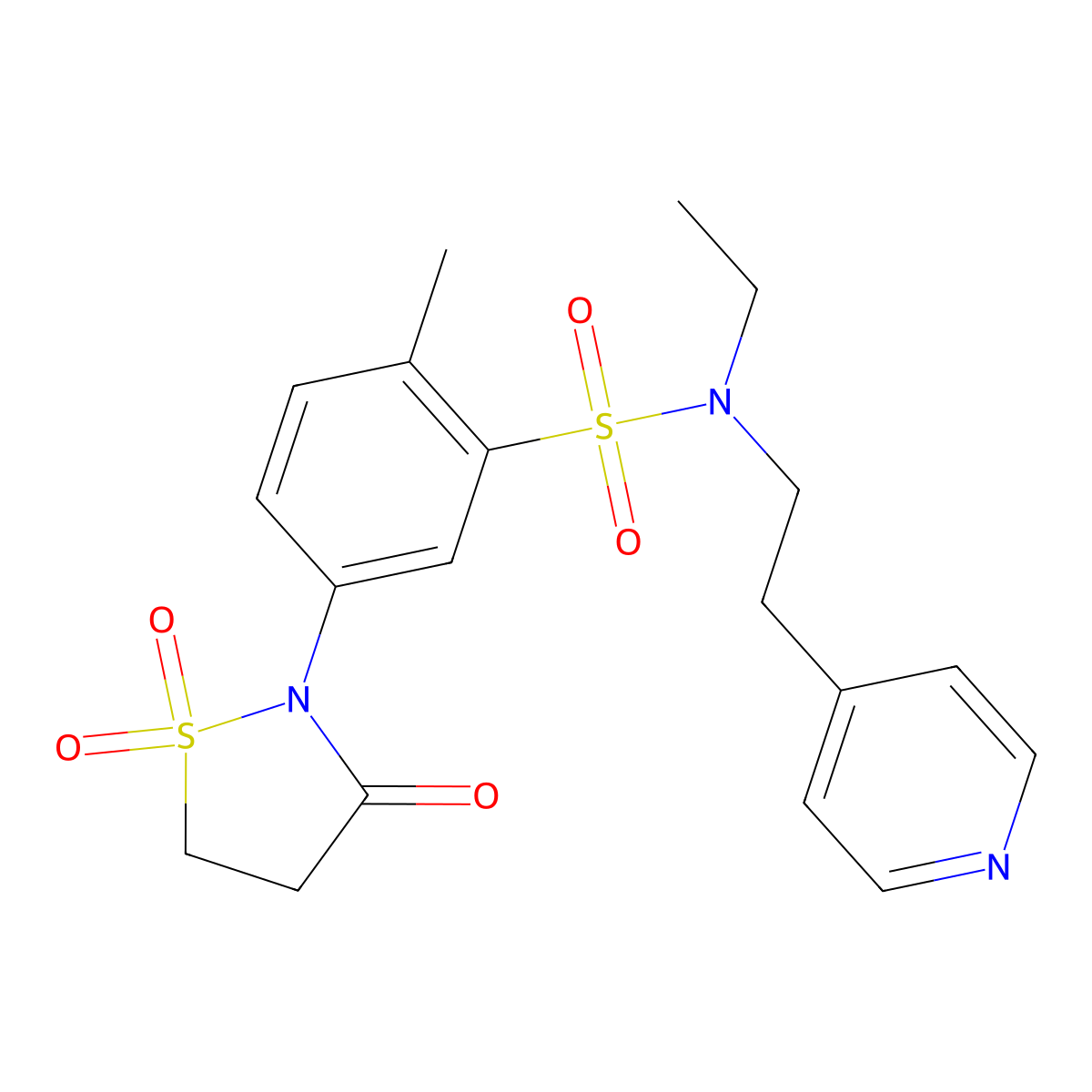 5-(1,1-dioxido-3-oxoisothiazolidin-2-yl)-N-ethyl-2-methyl-N-(2-(pyridin-4-yl)ethyl)benzenesulfonamide molecular structure, CAS 1007682-10-1