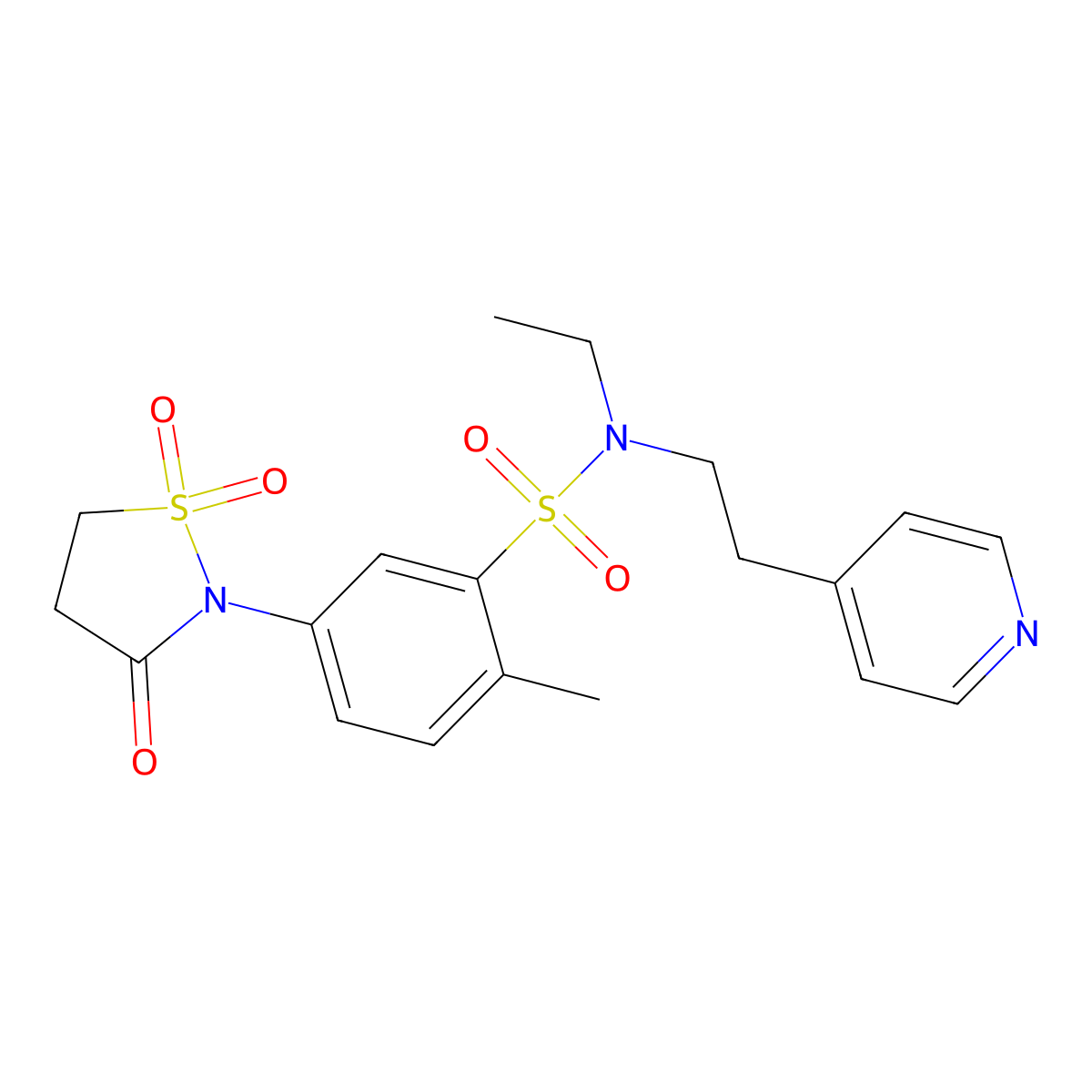 5-(1,1-dioxido-3-oxoisothiazolidin-2-yl)-N-ethyl-2-methyl-N-(2-(pyridin-4-yl)ethyl)benzenesulfonamide molecular structure, CAS 1007682-10-1