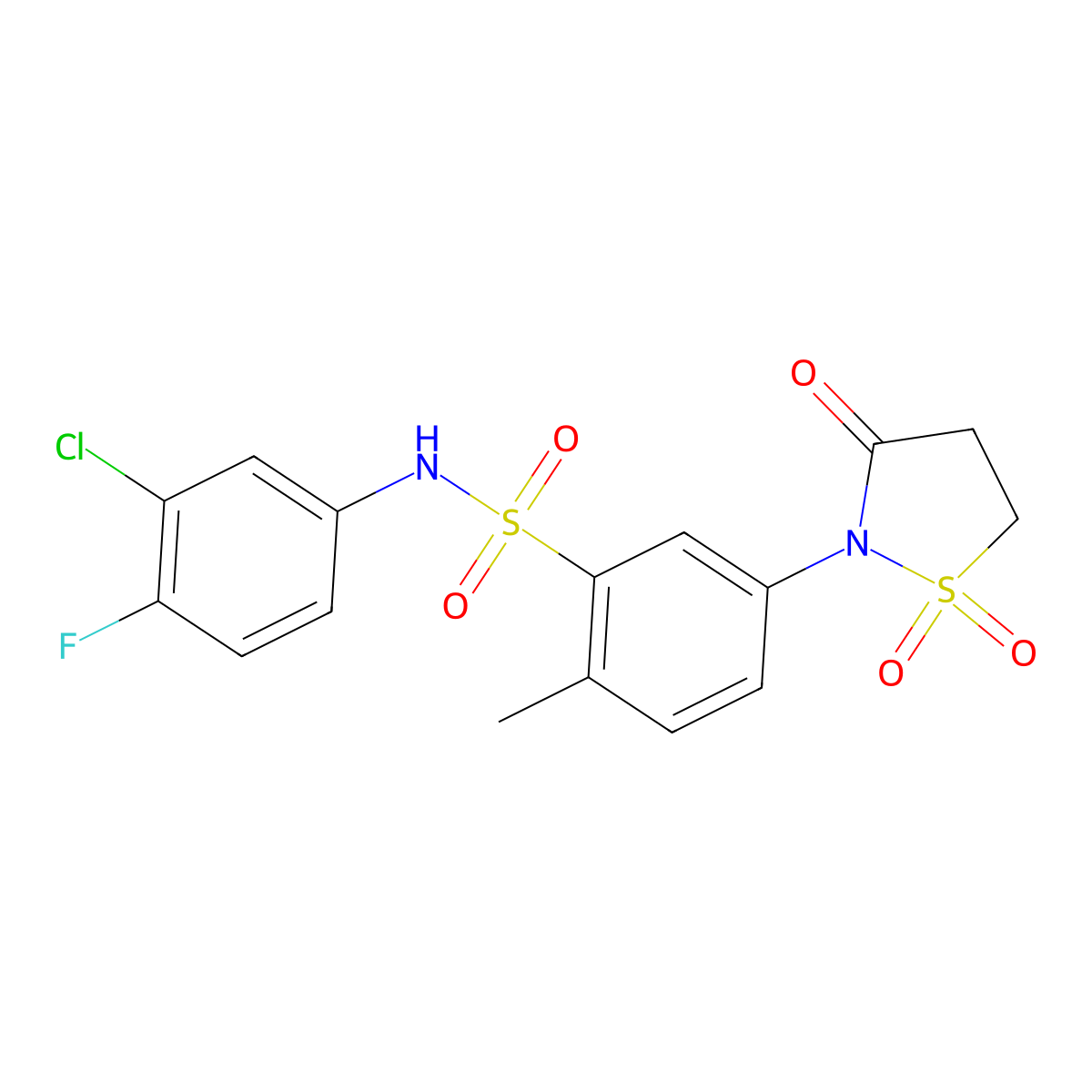 N-(3-chloro-4-fluorophenyl)-2-methyl-5-(1,1,3-trioxo-1lambda6,2-thiazolidin-2-yl)benzene-1-sulfonamide molecular structure, CAS 1007682-93-0