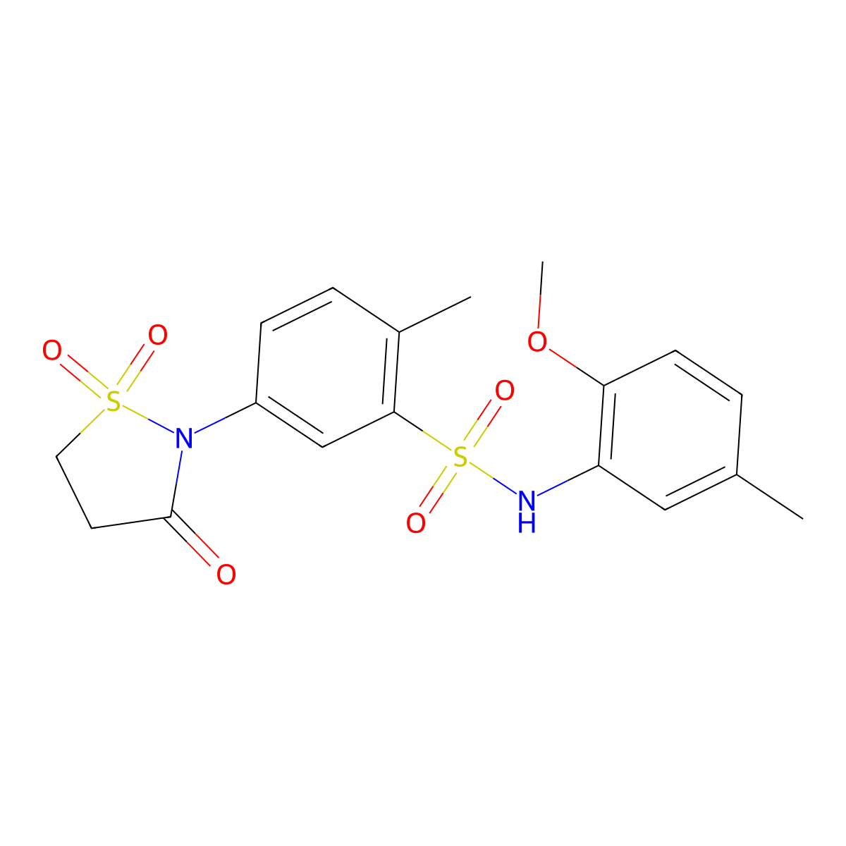 5-(1,1-dioxido-3-oxoisothiazolidin-2-yl)-N-(2-methoxy-5-methylphenyl)-2-methylbenzenesulfonamide molecular structure, CAS 1007683-12-6