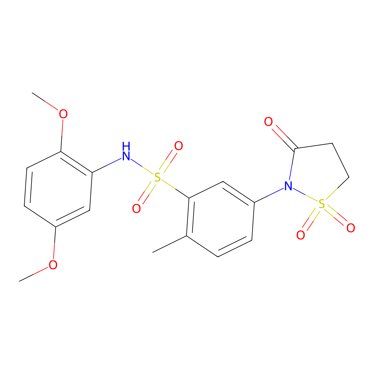 N-(2,5-dimethoxyphenyl)-5-(1,1-dioxido-3-oxoisothiazolidin-2-yl)-2-methylbenzenesulfonamide molecular structure, CAS 1007683-16-0
