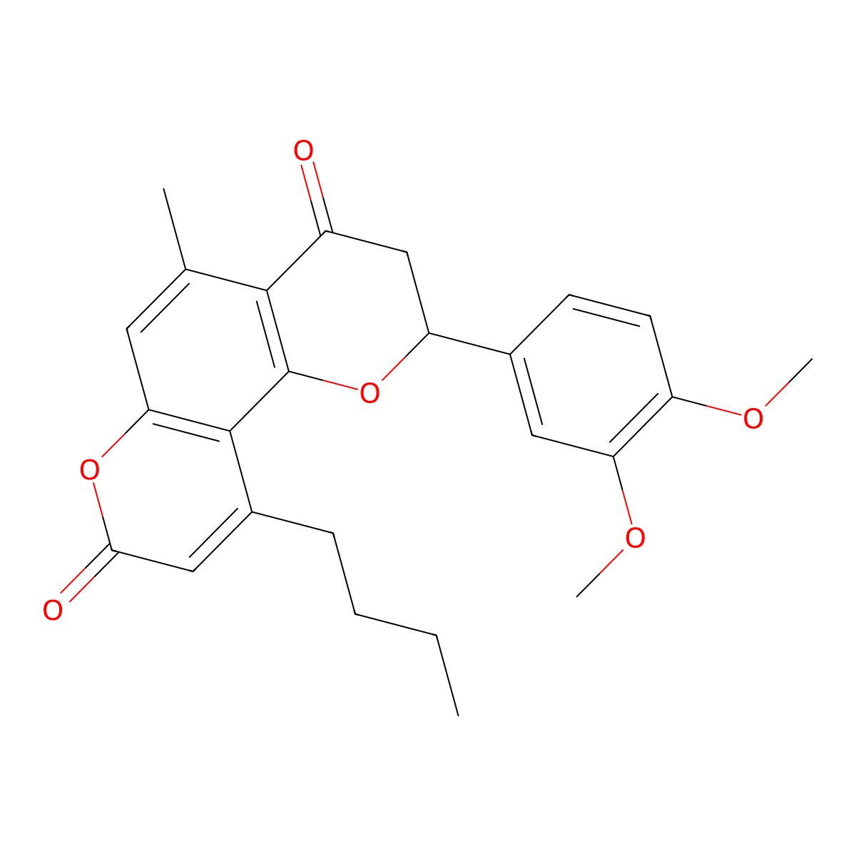10-butyl-2-(3,4-dimethoxyphenyl)-5-methyl-2,3-dihydro-4H,8H-pyrano[2,3-f]chromene-4,8-dione molecular structure, CAS 1007683-28-4