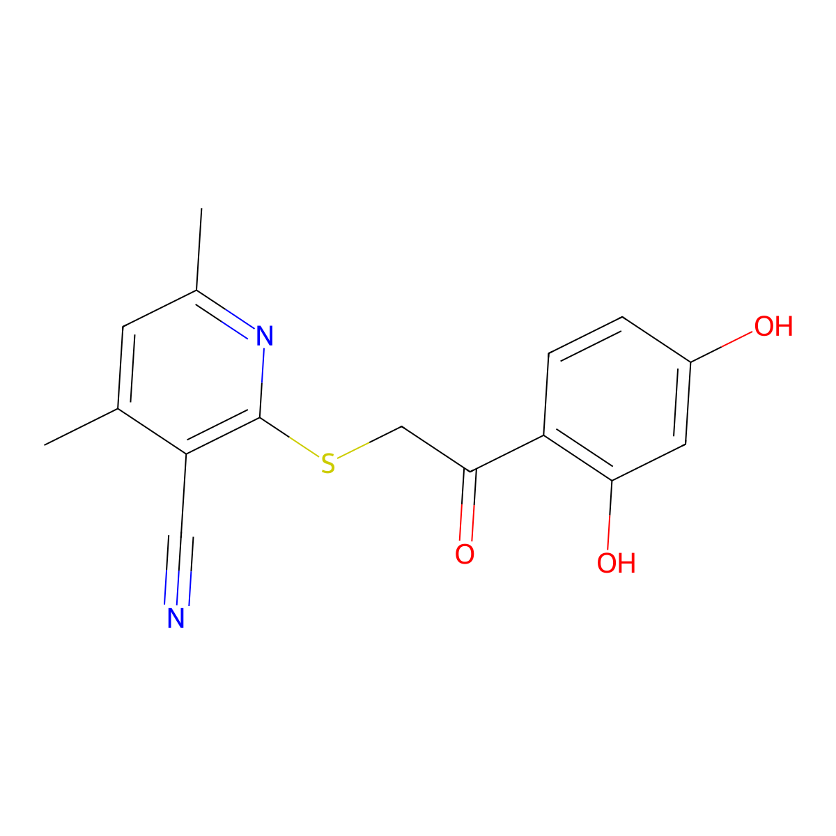 2-{[2-(2,4-Dihydroxyphenyl)-2-oxoethyl]sulfanyl}-4,6-dimethylpyridine-3-carbonitrile molecular structure, CAS 1007683-72-8