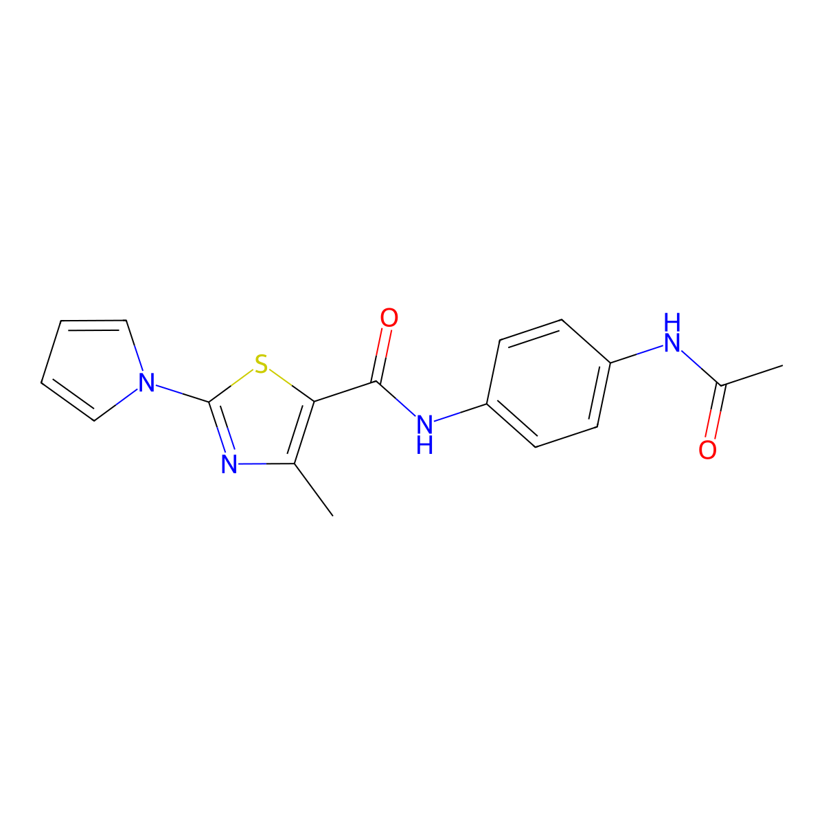N-[4-(acetylamino)phenyl]-4-methyl-2-(1H-pyrrol-1-yl)-1,3-thiazole-5-carboxamide molecular structure, CAS 1007692-73-0