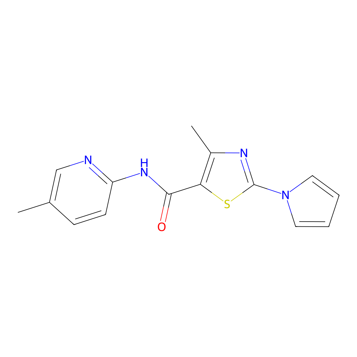 4-methyl-N-(5-methylpyridin-2-yl)-2-(1H-pyrrol-1-yl)-1,3-thiazole-5-carboxamide molecular structure, CAS 1007693-31-3