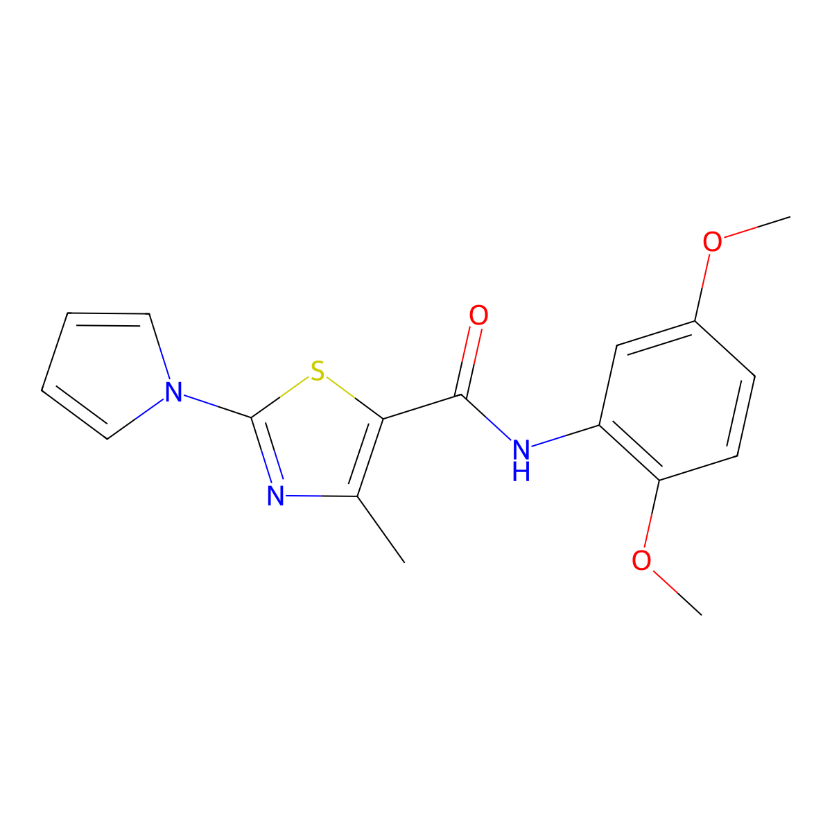 N-(2,5-dimethoxyphenyl)-4-methyl-2-(1H-pyrrol-1-yl)-1,3-thiazole-5-carboxamide molecular structure, CAS 1007693-41-5