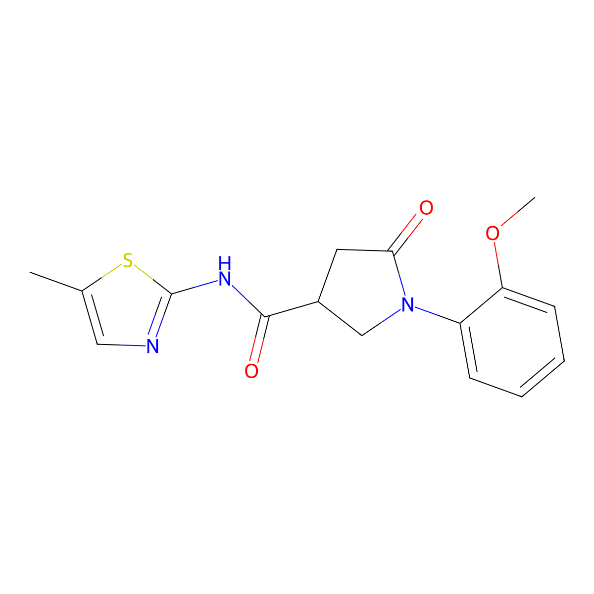 1-(2-methoxyphenyl)-N-(5-methyl-1,3-thiazol-2-yl)-5-oxopyrrolidine-3-carboxamide molecular structure, CAS 1007693-92-6