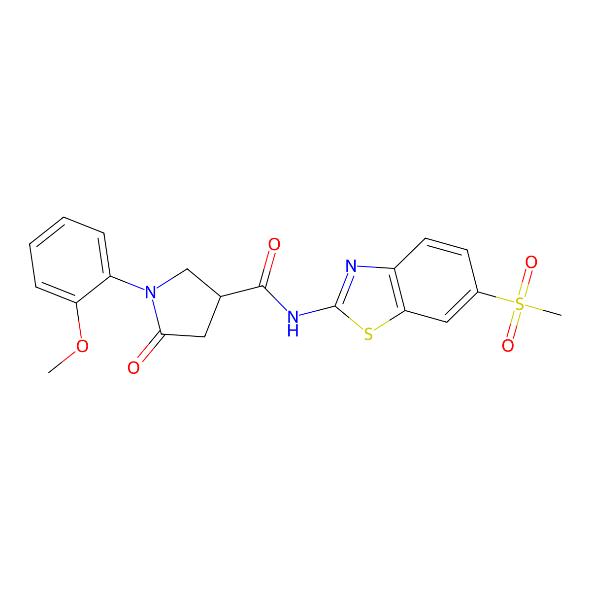 1-(2-methoxyphenyl)-N-[(2E)-6-(methylsulfonyl)-1,3-benzothiazol-2(3H)-ylidene]-5-oxopyrrolidine-3-carboxamide molecular structure, CAS 1007693-96-0