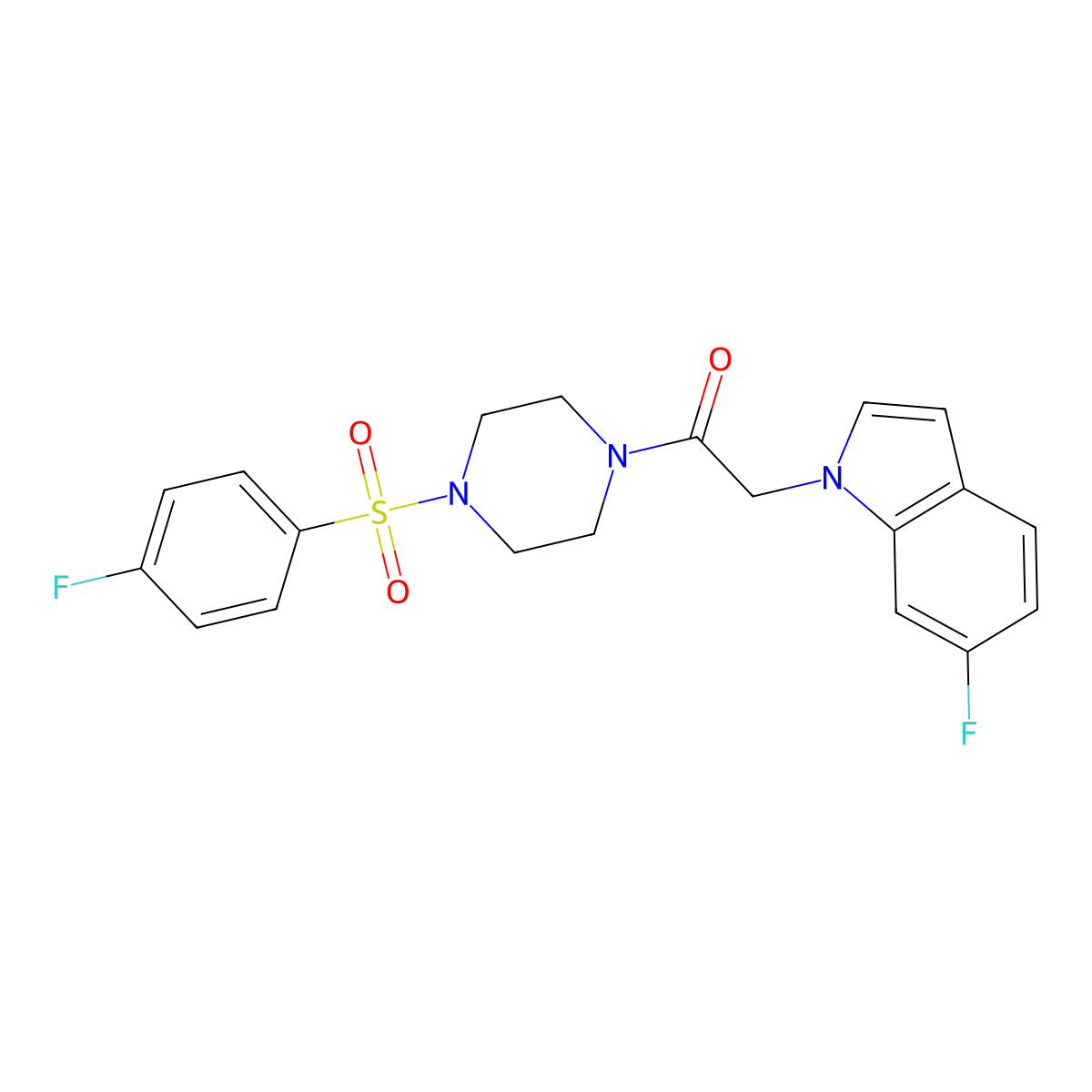 6-fluoro-1-(2-{4-[(4-fluorophenyl)sulfonyl]-1-piperazinyl}-2-oxoethyl)-1H-indole molecular structure, CAS 1007696-36-7