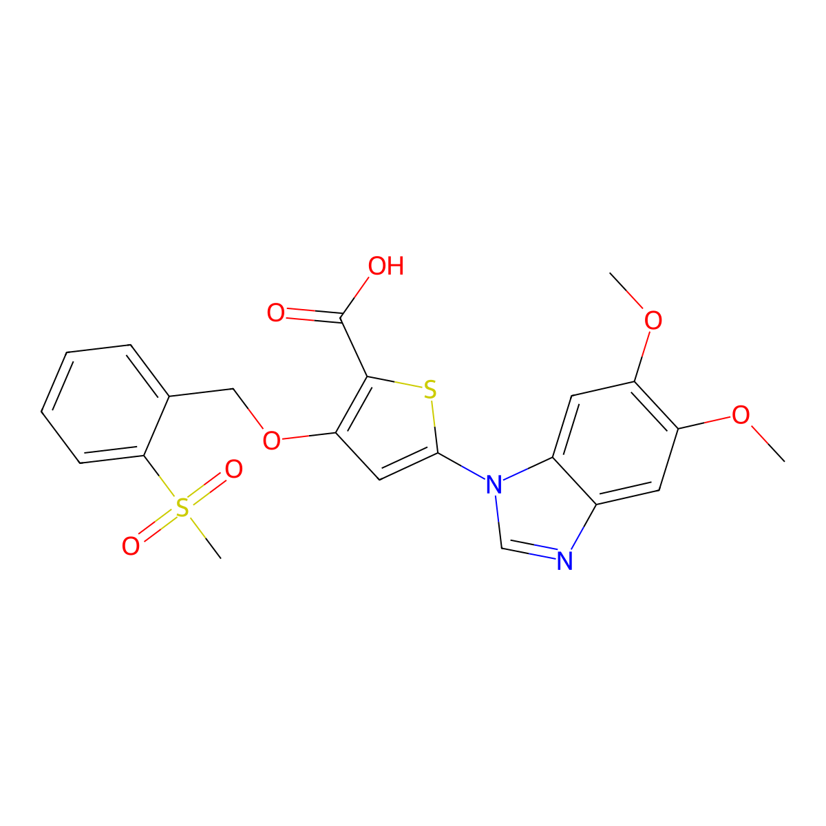 5-(5,6-dimethoxy-1H-1,3-benzodiazol-1-yl)-3-[(2-methanesulfonylphenyl)methoxy]thiophene-2-carboxylicacid molecular structure, CAS 1007698-63-6