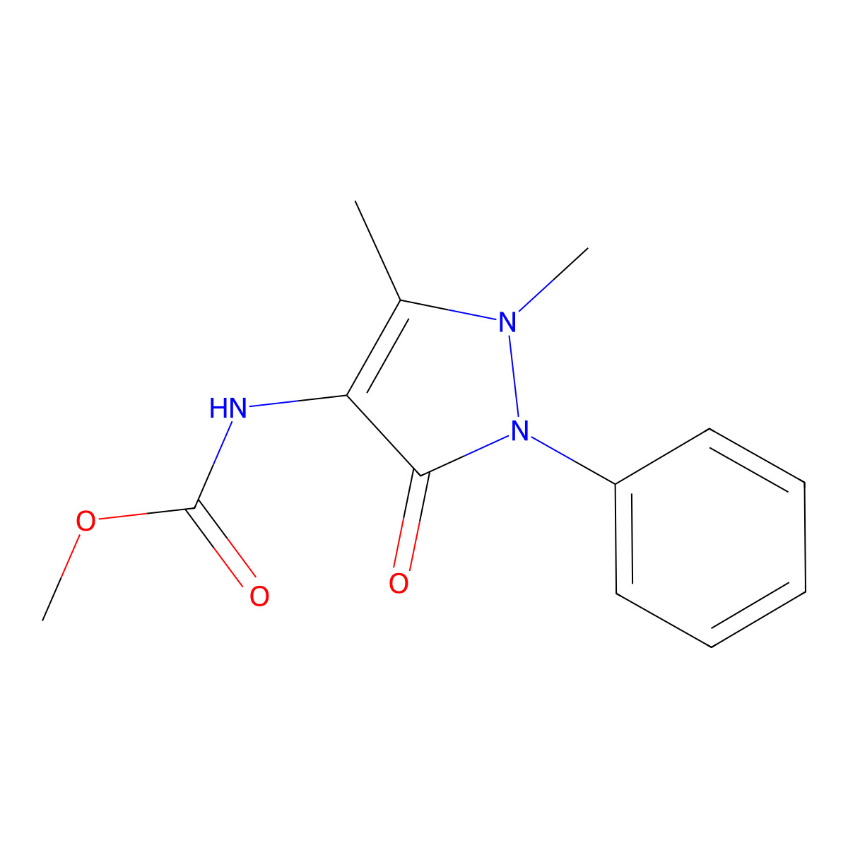 3-Pyrazoline-4-carbamic acid, 2,3-dimethyl-5-oxo-, methyl ester molecular structure, CAS 10077-96-0