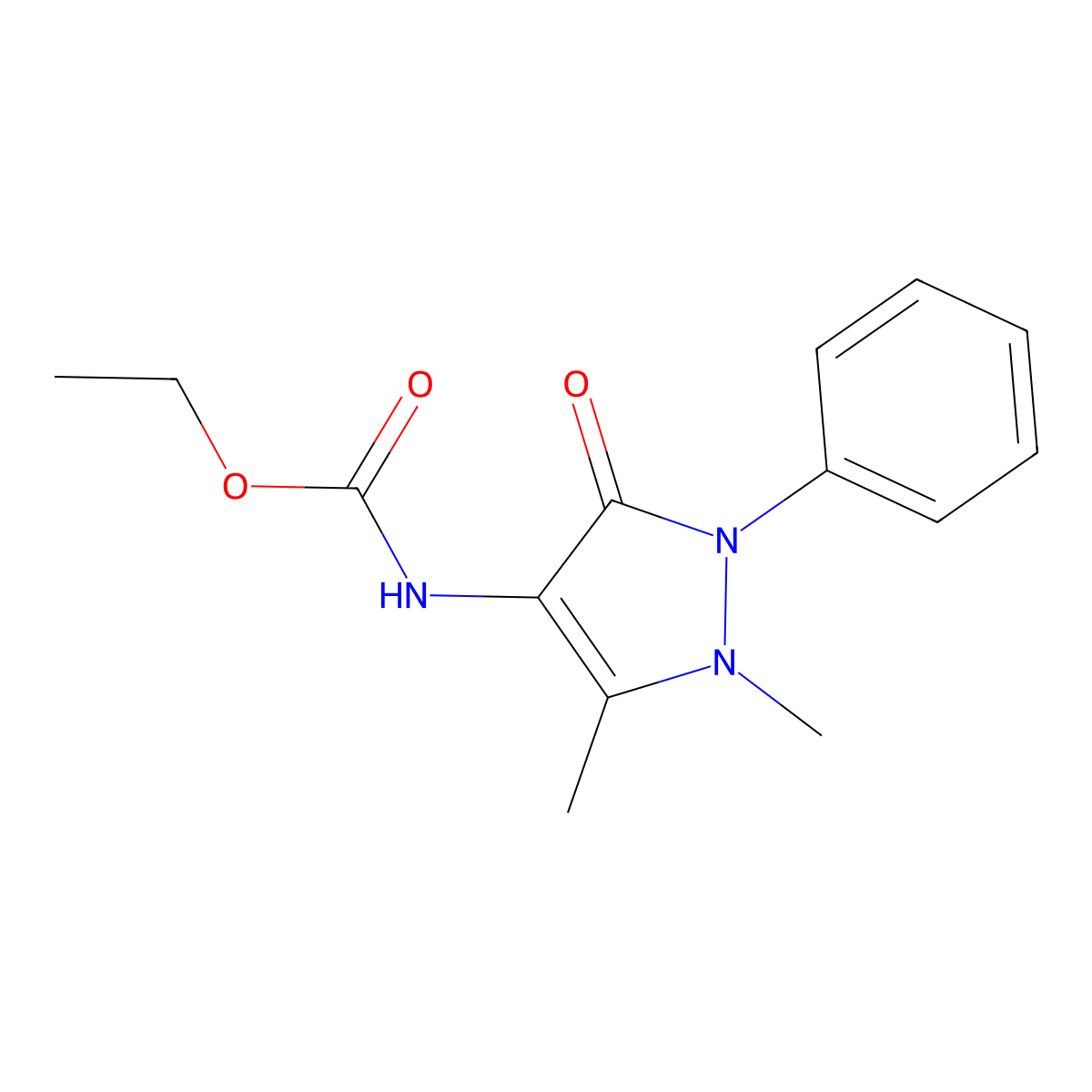 ethyl (1,5-dimethyl-3-oxo-2-phenyl-2,3-dihydro-1H-pyrazol-4-yl)carbamate molecular structure, CAS 10077-97-1