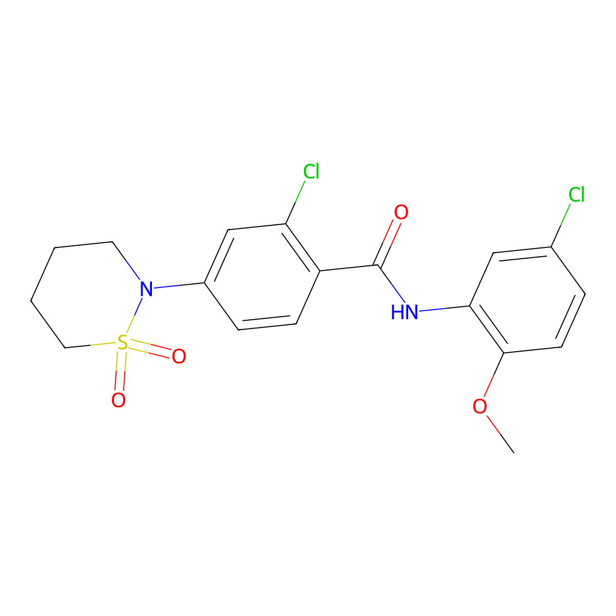 2-chloro-N-(5-chloro-2-methoxyphenyl)-4-(1,1-dioxido-1,2-thiazinan-2-yl)benzamide molecular structure, CAS 1007700-15-3
