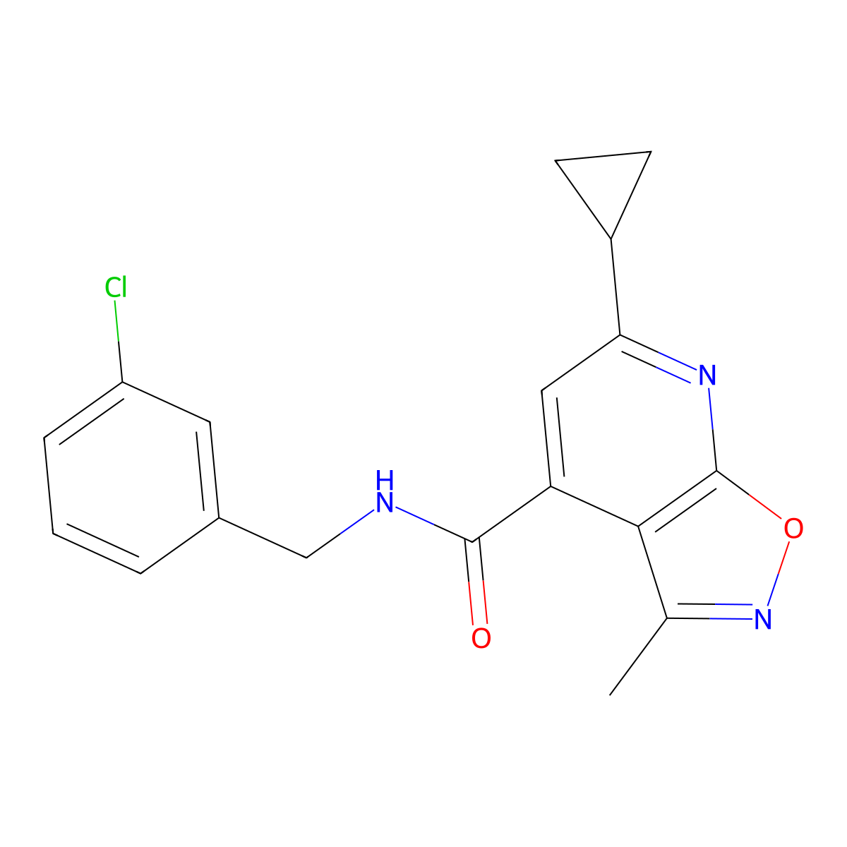 N-(3-chlorobenzyl)-6-cyclopropyl-3-methylisoxazolo[5,4-b]pyridine-4-carboxamide molecular structure, CAS 1007716-29-1