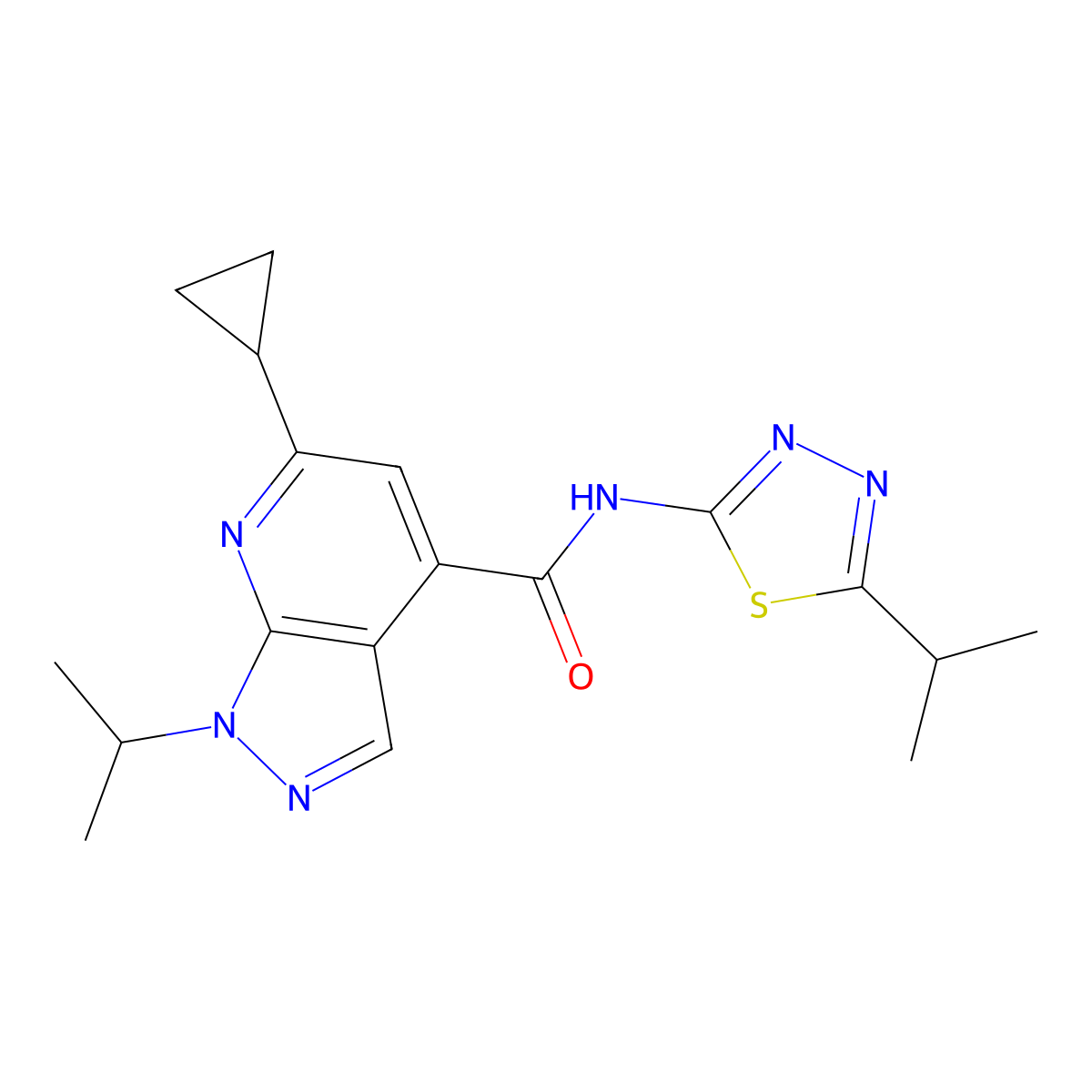 6-cyclopropyl-1-(propan-2-yl)-N-[5-(propan-2-yl)-1,3,4-thiadiazol-2-yl]-1H-pyrazolo[3,4-b]pyridine-4-carboxamide molecular structure, CAS 1007719-64-3