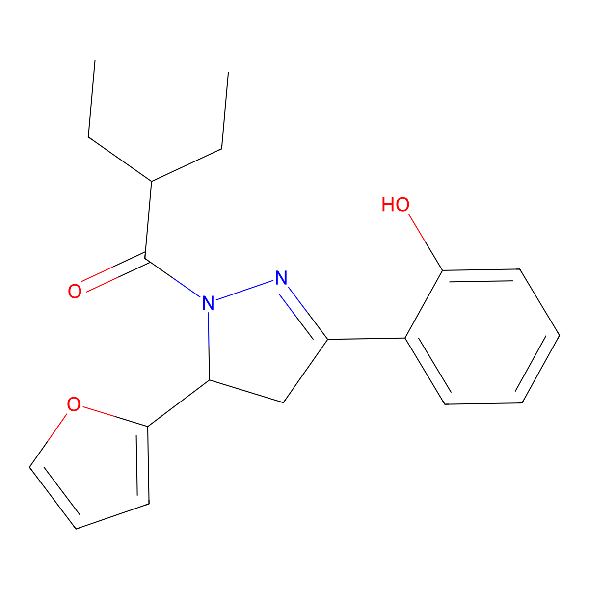 2-ethyl-1-(5-(furan-2-yl)-3-(2-hydroxyphenyl)-4,5-dihydro-1H-pyrazol-1-yl)butan-1-one molecular structure, CAS 1007722-97-5