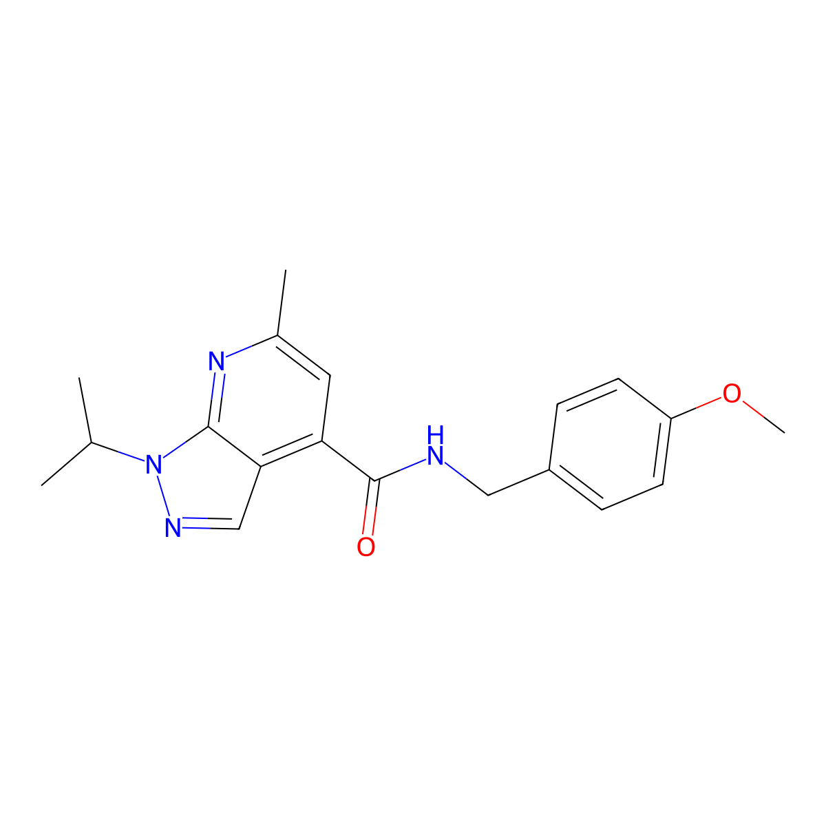 N-(4-methoxybenzyl)-6-methyl-1-(propan-2-yl)-1H-pyrazolo[3,4-b]pyridine-4-carboxamide molecular structure, CAS 1007725-15-6
