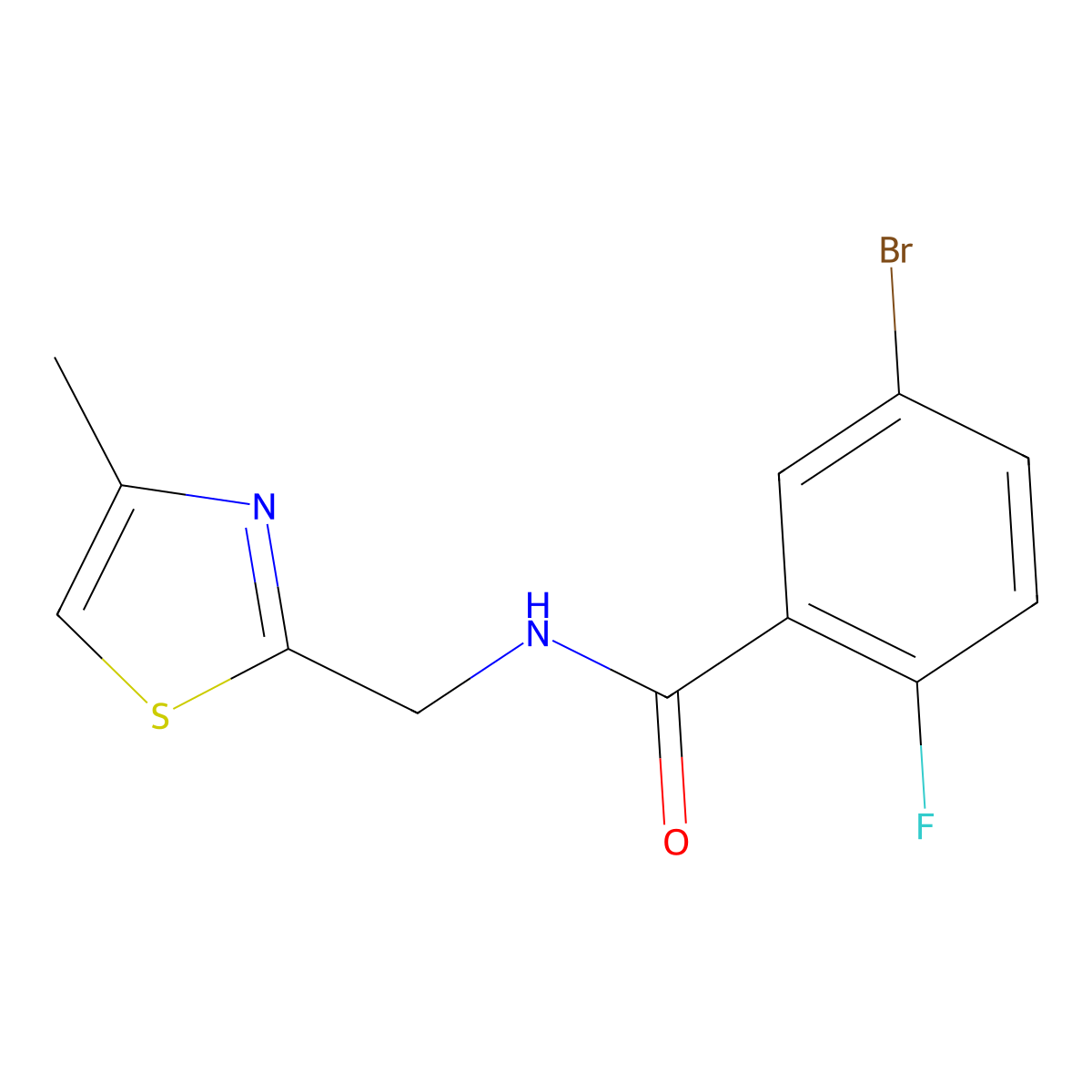 5-Bromo-2-fluoro-N-((4-methylthiazol-2-yl)methyl)benzamide molecular structure, CAS 1007737-10-1