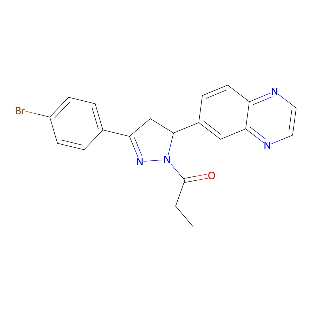 1-[3-(4-bromophenyl)-5-(quinoxalin-6-yl)-4,5-dihydro-1H-pyrazol-1-yl]propan-1-one molecular structure, CAS 1007782-80-0