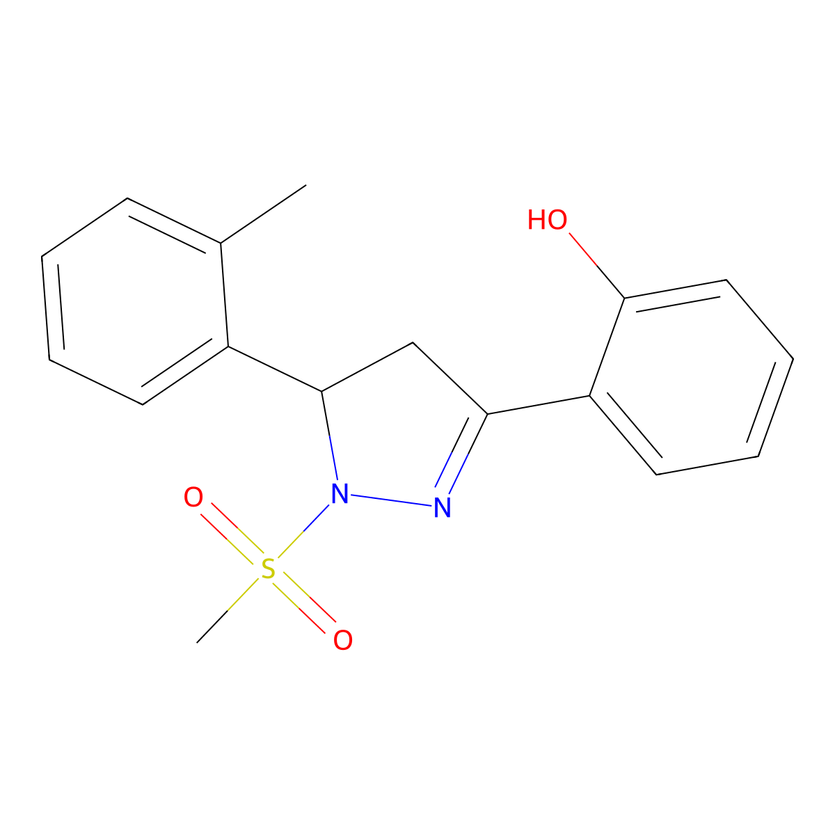 2-(1-(methylsulfonyl)-5-(o-tolyl)-4,5-dihydro-1H-pyrazol-3-yl)phenol molecular structure, CAS 1007820-45-2