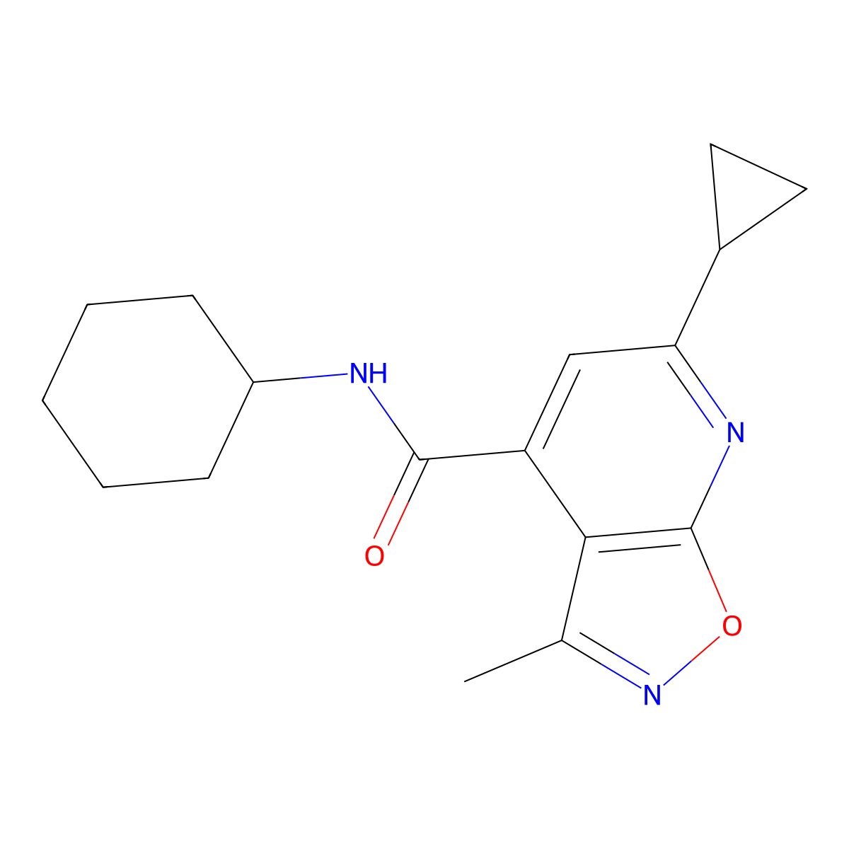 N-cyclohexyl-6-cyclopropyl-3-methylisoxazolo[5,4-b]pyridine-4-carboxamide molecular structure, CAS 1007828-90-1