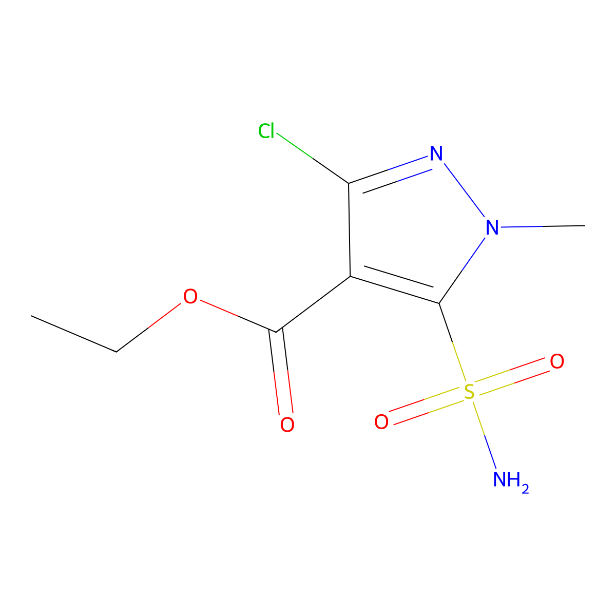 Ethyl 3-chloro-1-methyl-5-sulfamoyl-1H-pyrazole-4-carboxylate molecular structure, CAS 100784-26-7