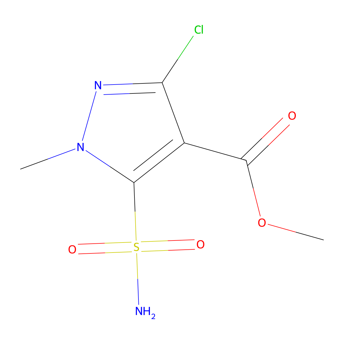 Methyl 5-(aminosulfonyl)-3-chloro-1-methyl-1H-pyrazole-4-carboxylate molecular structure, CAS 100784-27-8