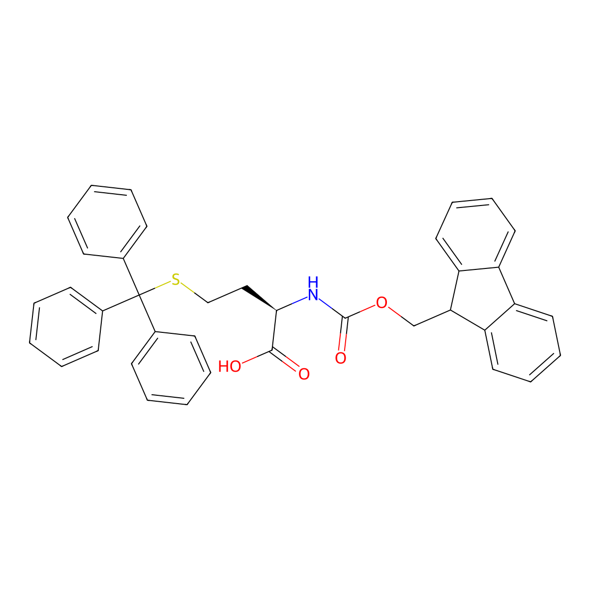 (R)-2-((((9H-Fluoren-9-yl)methoxy)carbonyl)amino)-4-(tritylthio)butanoic acid molecular structure, CAS 1007840-62-1
