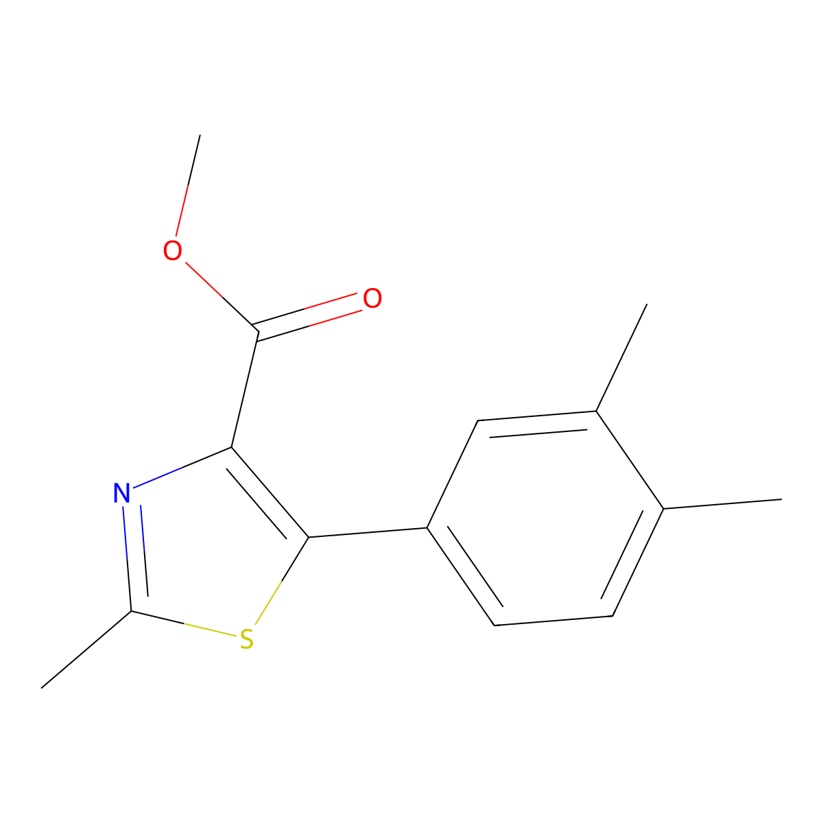 2-Methyl-5-(3,4-dimethyl-phenyl)-thiazole-4-carboxylic acid methyl ester molecular structure, CAS 1007874-23-8