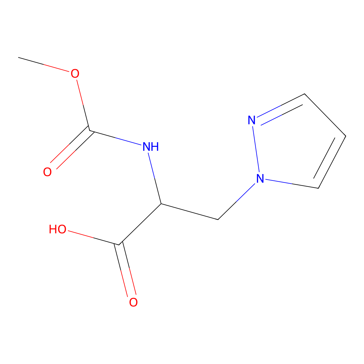 (S)-2-((Methoxycarbonyl)amino)-3-(1H-pyrazol-1-YL)propanoic acid molecular structure, CAS 1007881-97-1