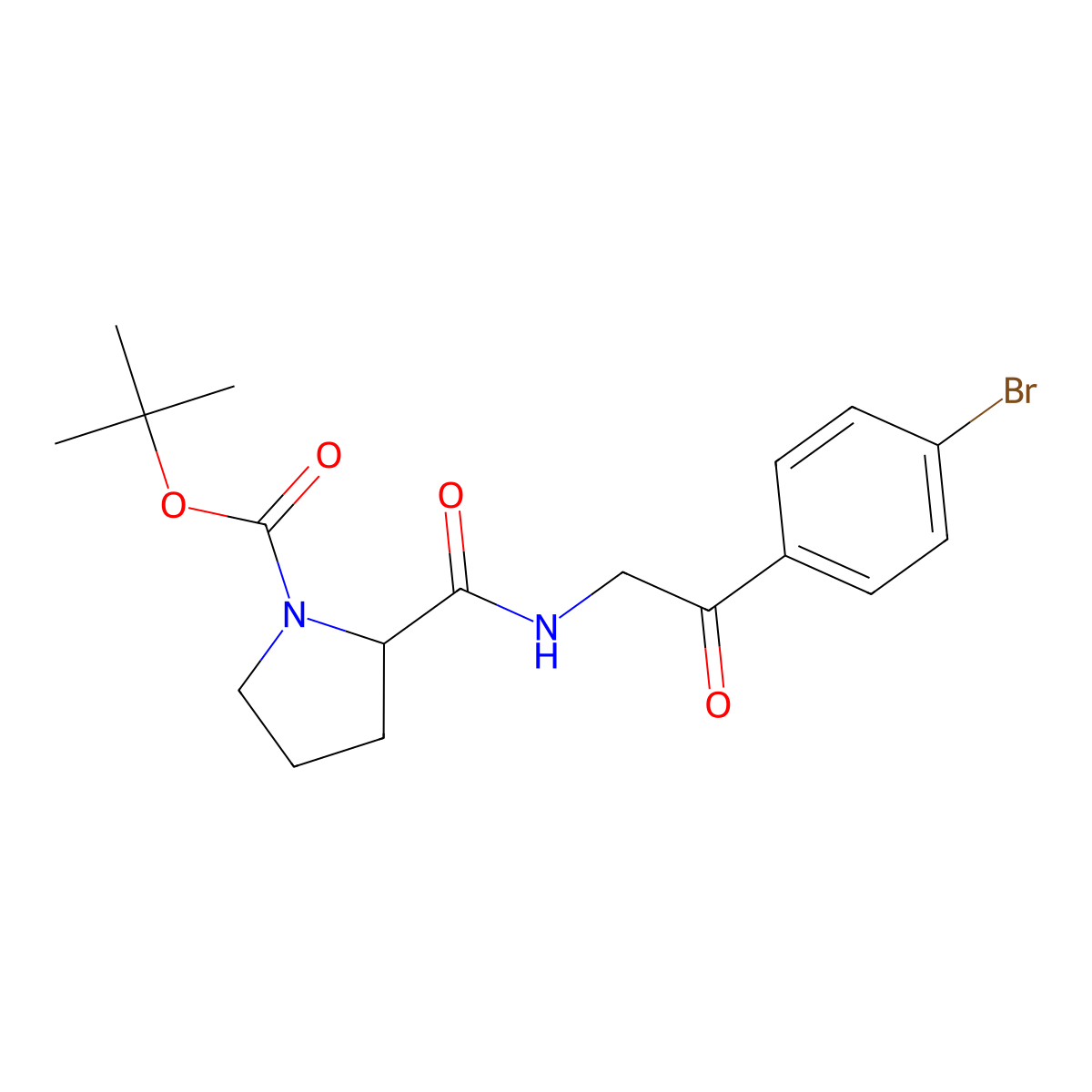 (S)-tert-butyl 2-((2-(4-bromophenyl)-2-oxoethyl)carbamoyl)pyrrolidine-1-carboxylate molecular structure, CAS 1007881-98-2