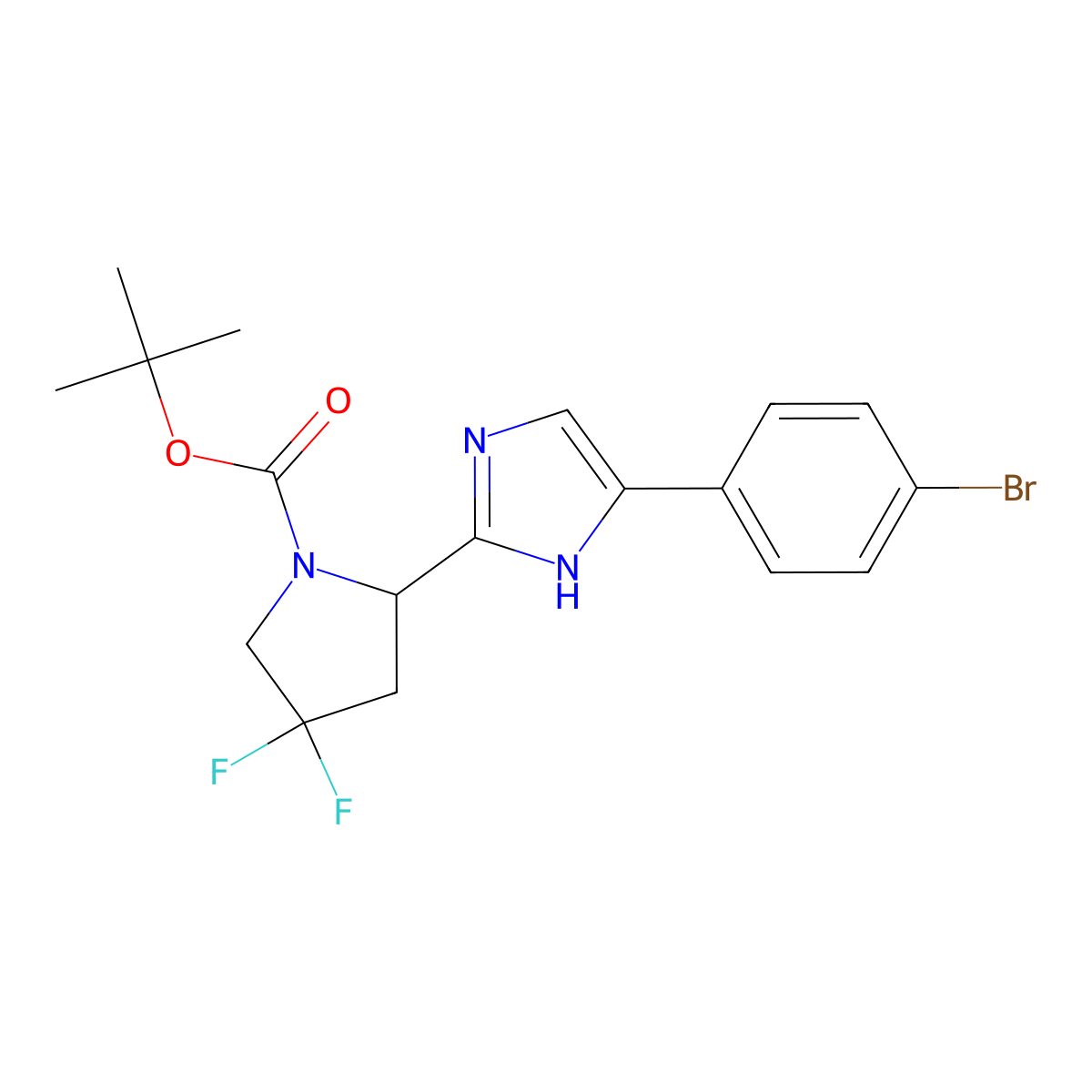 Tert-butyl (s)-2-(5-(4-bromophenyl)-1h-imidazol-2-yl)-4,4-difluoropyrrolidine-1-carboxylate molecular structure, CAS 1007882-05-4