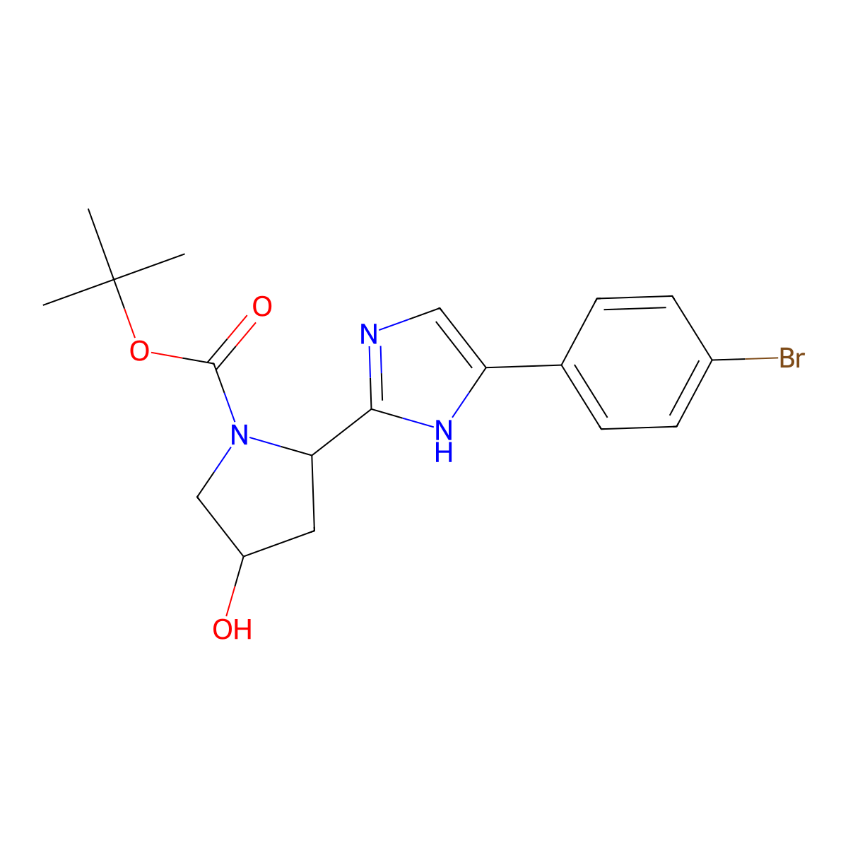 Tert-butyl (2S,4R)-2-(5-(4-bromophenyl)-1H-imidazol-2-YL)-4-hydroxypyrrolidine-1-carboxylate molecular structure, CAS 1007882-06-5