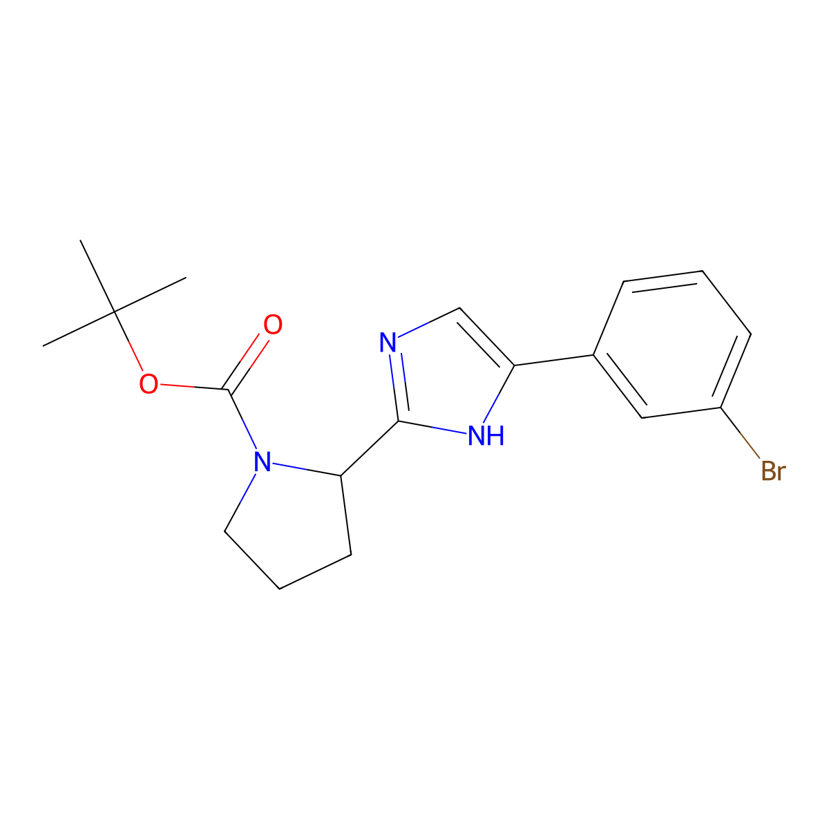 (S)-tert-butyl 2-(5-(3-bromophenyl)-1H-imidazol-2-yl)pyrrolidine-1-carboxylate molecular structure, CAS 1007882-08-7