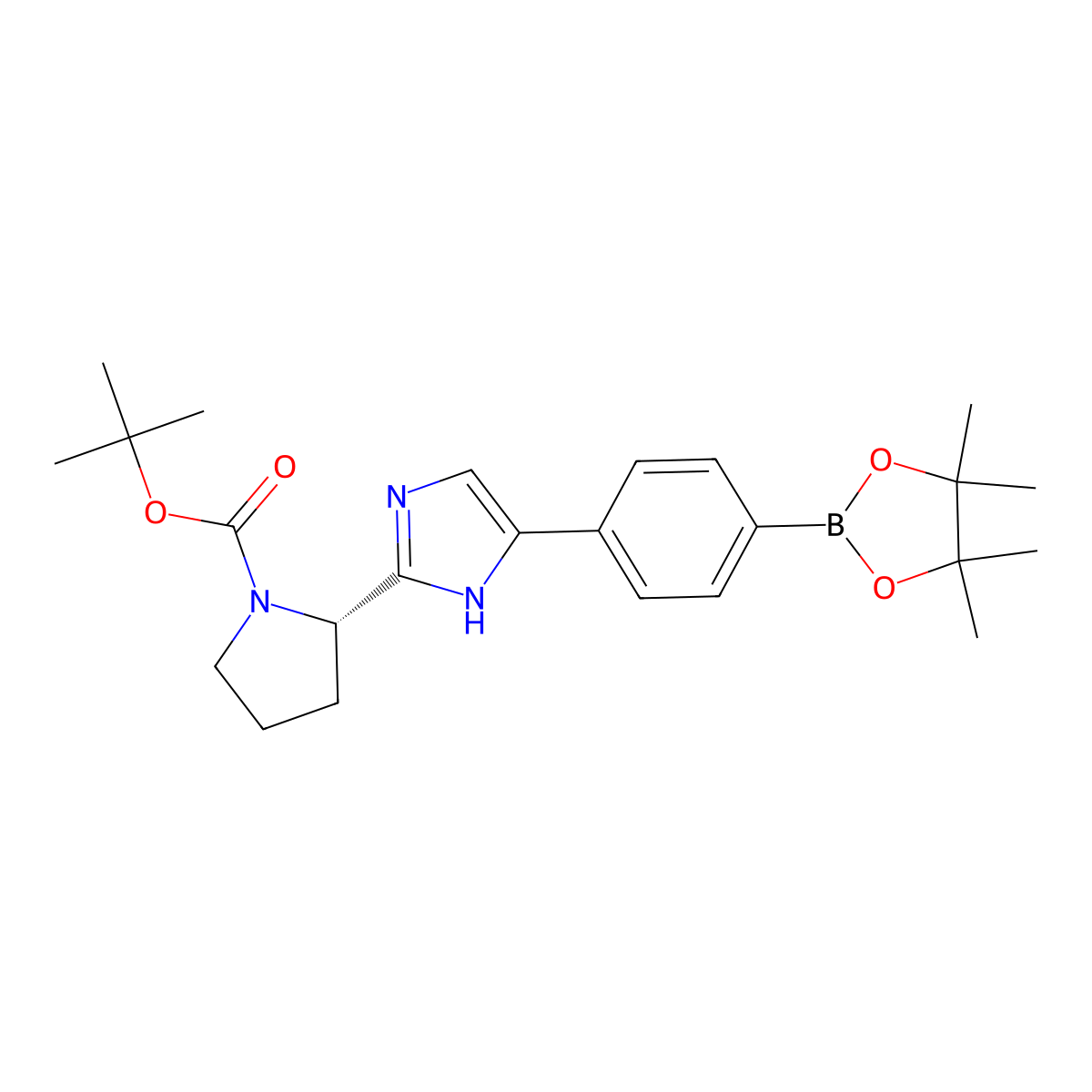 (s)-tert-Butyl 2-(5-(4-(4,4,5,5-tetramethyl-1,3,2-dioxaborolan-2-yl)phenyl)-1h-imidazol-2-yl)pyrrolidine-1-carboxylate molecular structure, CAS 1007882-12-3