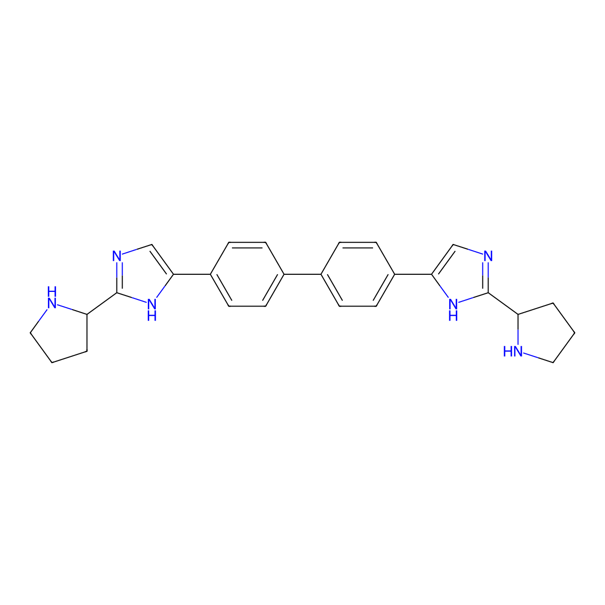 2-[(2S)-pyrrolidin-2-yl]-5-[4-(4-{2-[(2S)-pyrrolidin-2-yl]-1H-imidazol-5-yl}phenyl)phenyl]-1H-imidazole molecular structure, CAS 1007882-27-0