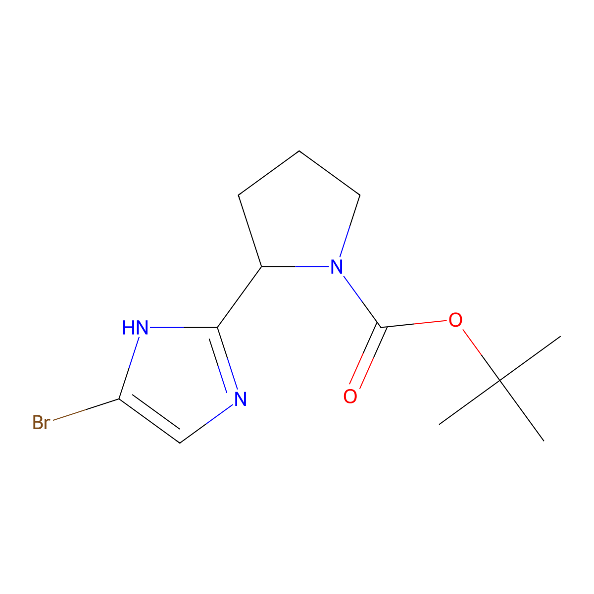 1,1-Dimethylethyl (2S)-2-(5-bromo-1H-imidazol-2-yl)-1-pyrrolidinecarboxylate molecular structure, CAS 1007882-59-8