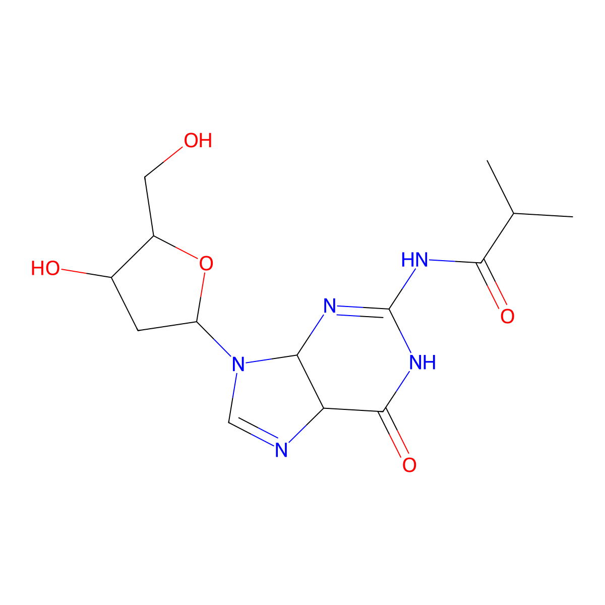 N-(9-(4-Hydroxy-5-(hydroxymethyl)tetrahydrofuran-2-yl)-6-oxo-4,5,6,9-tetrahydro-3H-purin-2-yl)isobutyramide molecular structure, CAS 1007886-83-0
