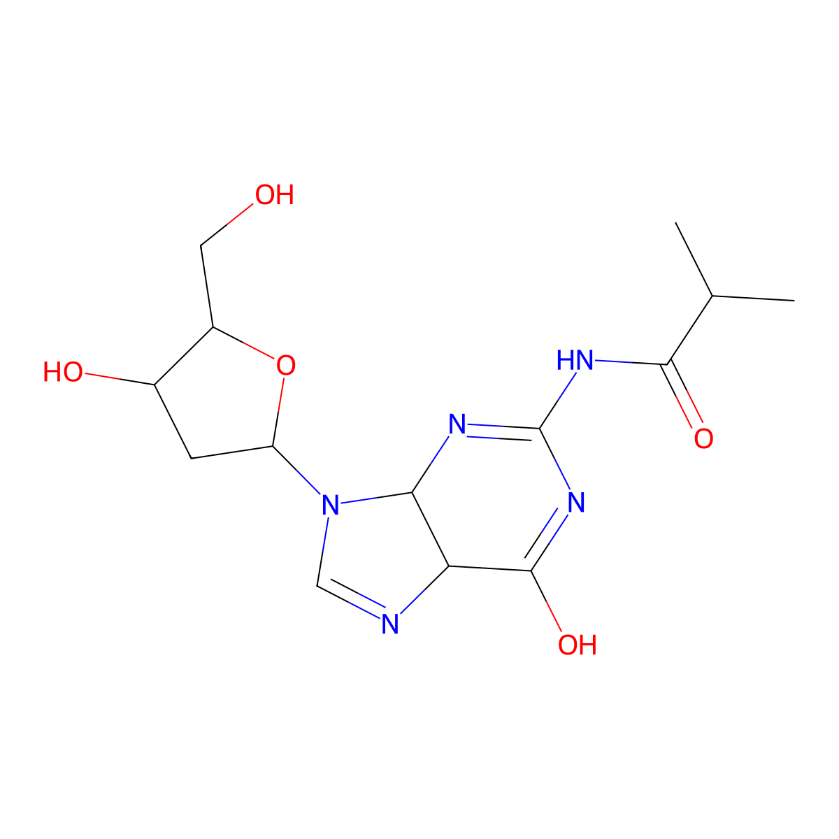 N-(9-(4-Hydroxy-5-(hydroxymethyl)tetrahydrofuran-2-yl)-6-oxo-4,5,6,9-tetrahydro-3H-purin-2-yl)isobutyramide molecular structure, CAS 1007886-83-0