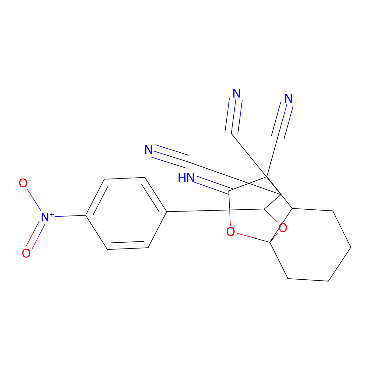 10-imino-2-(4-nitrophenyl)tetrahydro-8a,4-(epoxymethano)chromene-3,3,4(2H,4aH)-tricarbonitrile molecular structure, CAS 1007916-32-6
