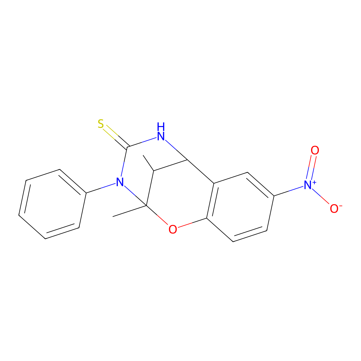 2,11-dimethyl-8-nitro-3-phenyl-5,6-dihydro-2H-2,6-methanobenzo[g][1,3,5]oxadiazocine-4(3H)-thione molecular structure, CAS 1007920-29-7