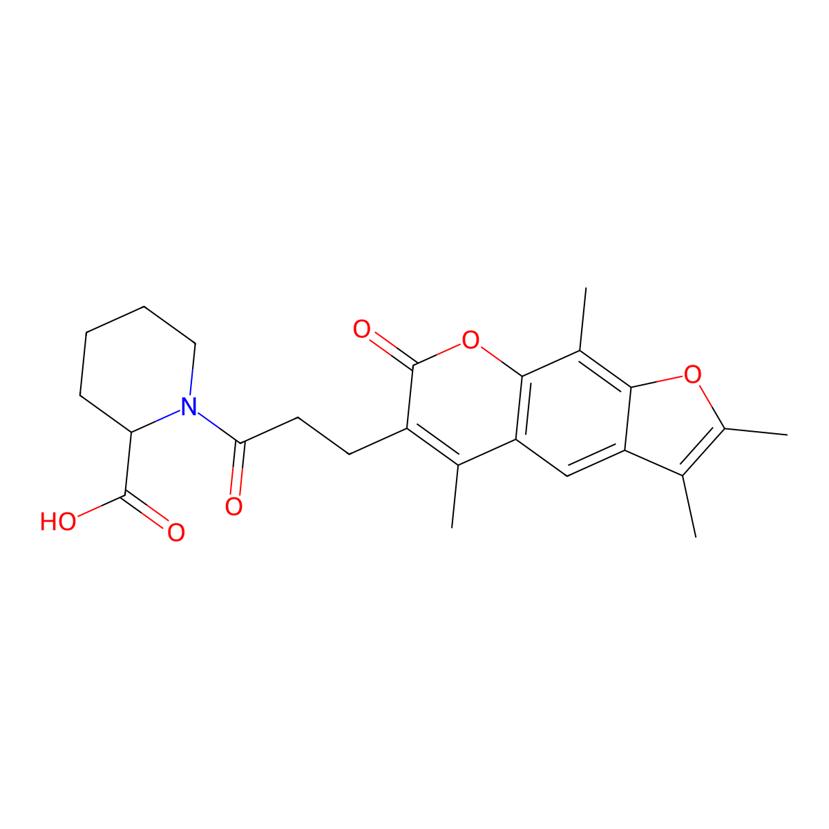 1-[3-(2,3,5,9-tetramethyl-7-oxo-7H-furo[3,2-g]chromen-6-yl)propanoyl]-2-piperidinecarboxylic acid molecular structure, CAS 1007920-40-2