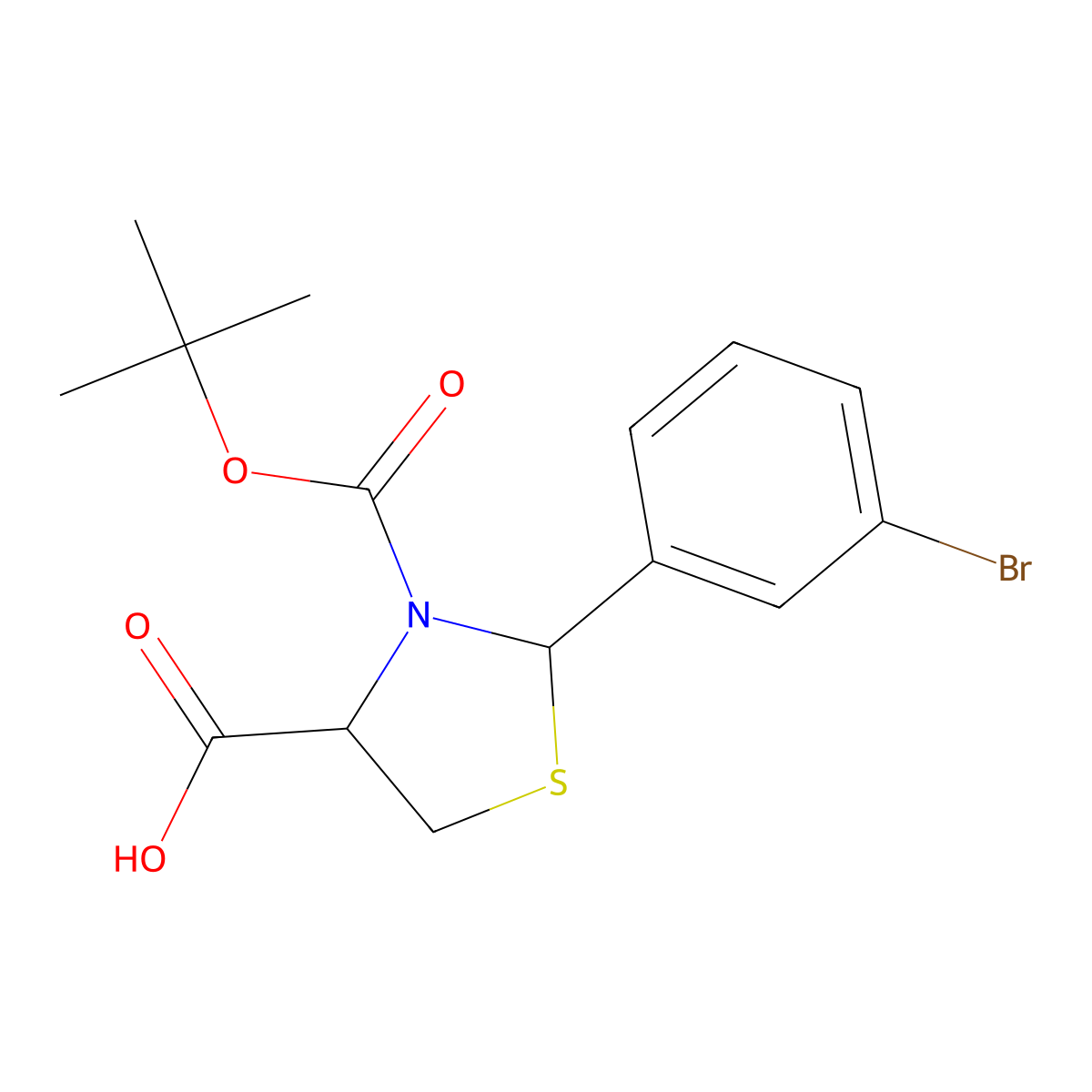 2-(3-Bromophenyl)-3-[(tert-butoxy)carbonyl]-1,3-thiazolidine-4-carboxylic acid molecular structure, CAS 1007920-53-7